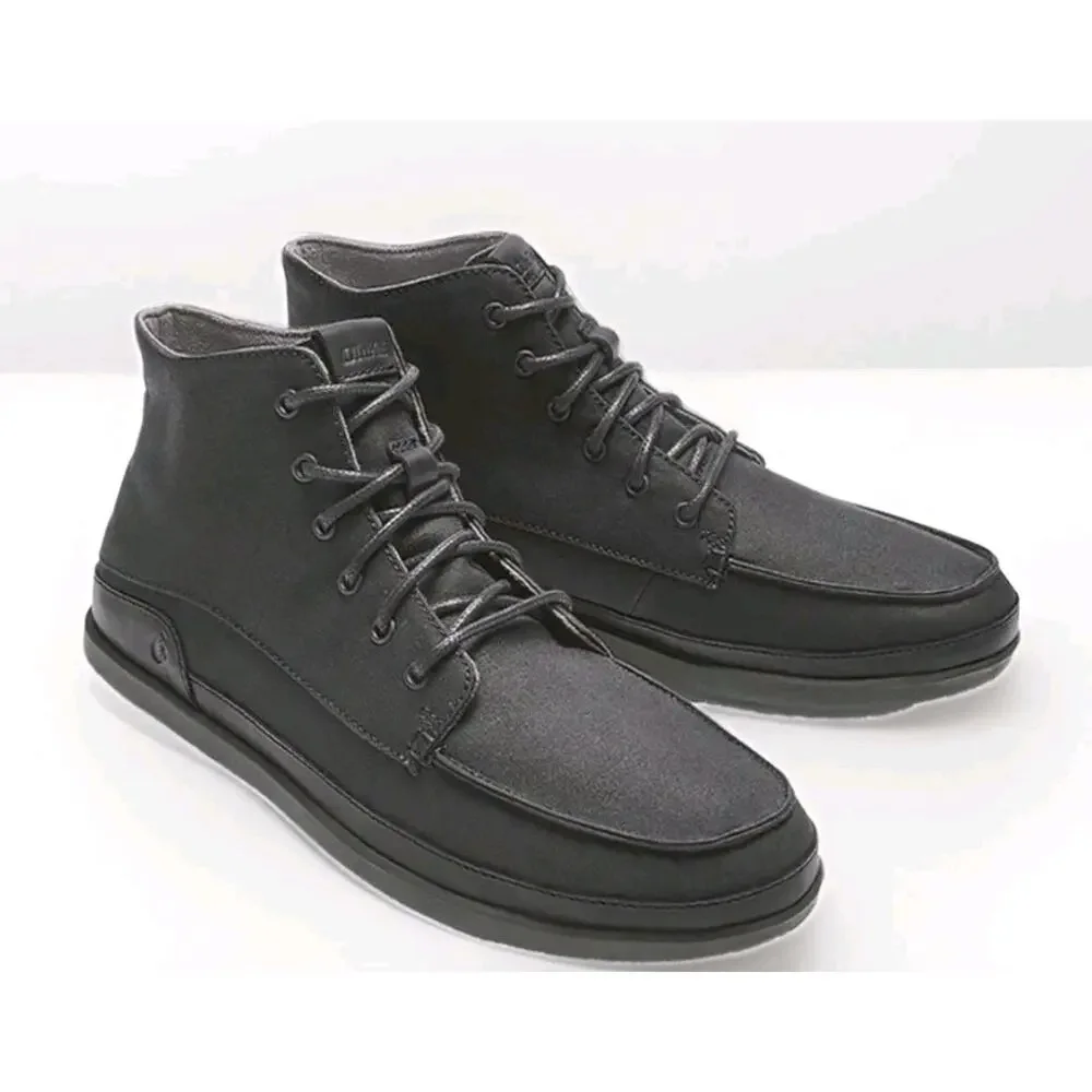 Olukai Nalukai Kapa Boots Men 9.5 Ankle Canvas Lace Up Black Shoes High Top